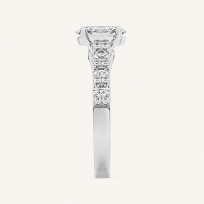 2CT Oval Cut Lab Grown Diamond Accented Milgrain Engagement Ring