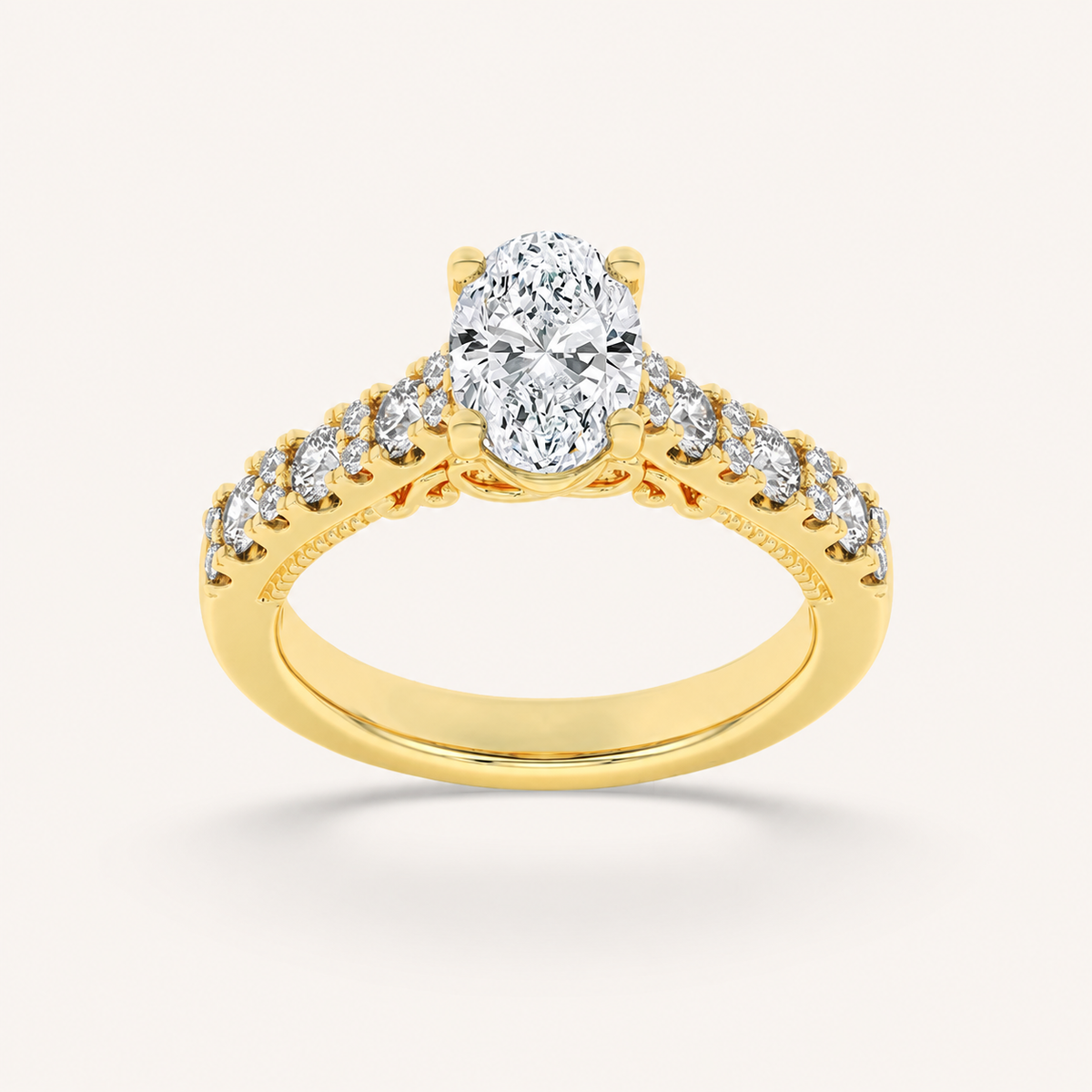 2CT Oval Cut Lab Grown Diamond Accented Milgrain Engagement Ring