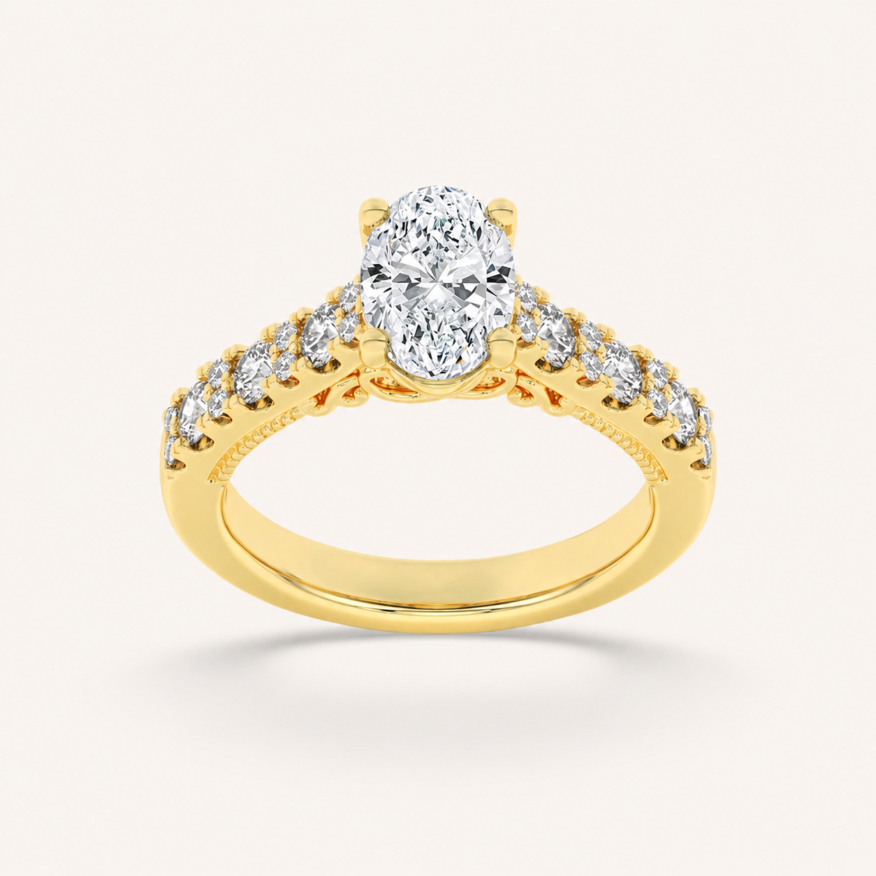 2CT Oval Cut Lab Grown Diamond Accented Milgrain Engagement Ring
