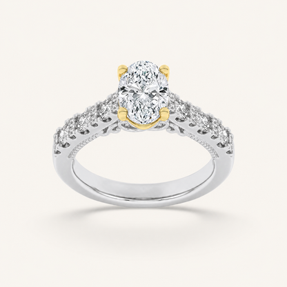 2CT Oval Cut Lab Grown Diamond Accented Milgrain Engagement Ring