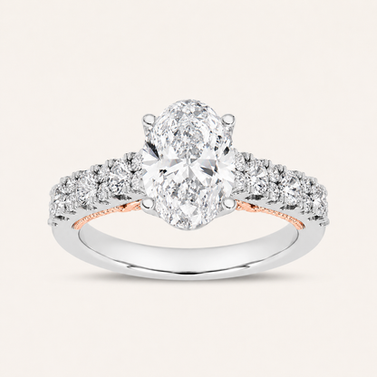 2CT Oval Cut Lab Grown Diamond Accented Milgrain Engagement Ring