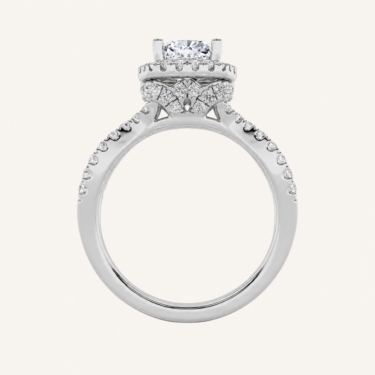 2CT Elongated Cushion Cut Lab Grown Diamond Halo Side Stone Ring
