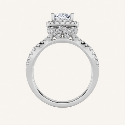 2CT Elongated Cushion Cut Lab Grown Diamond Halo Side Stone Ring
