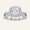 2CT Elongated Cushion Cut Lab Grown Diamond Halo Side Stone Ring