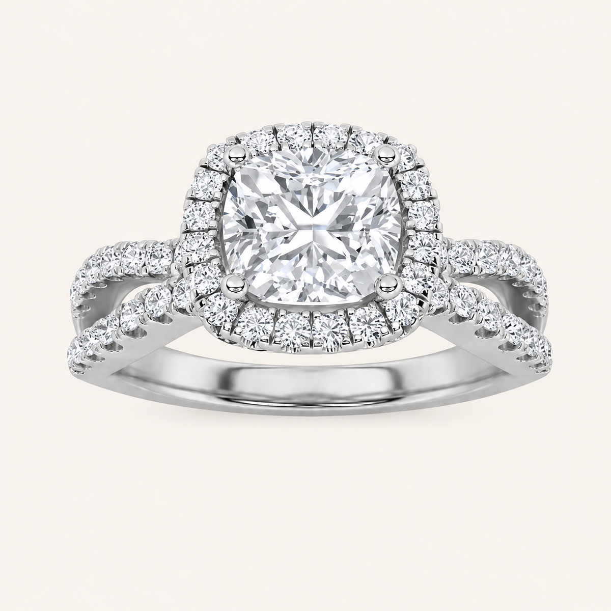2CT Elongated Cushion Cut Lab Grown Diamond Halo Side Stone Ring