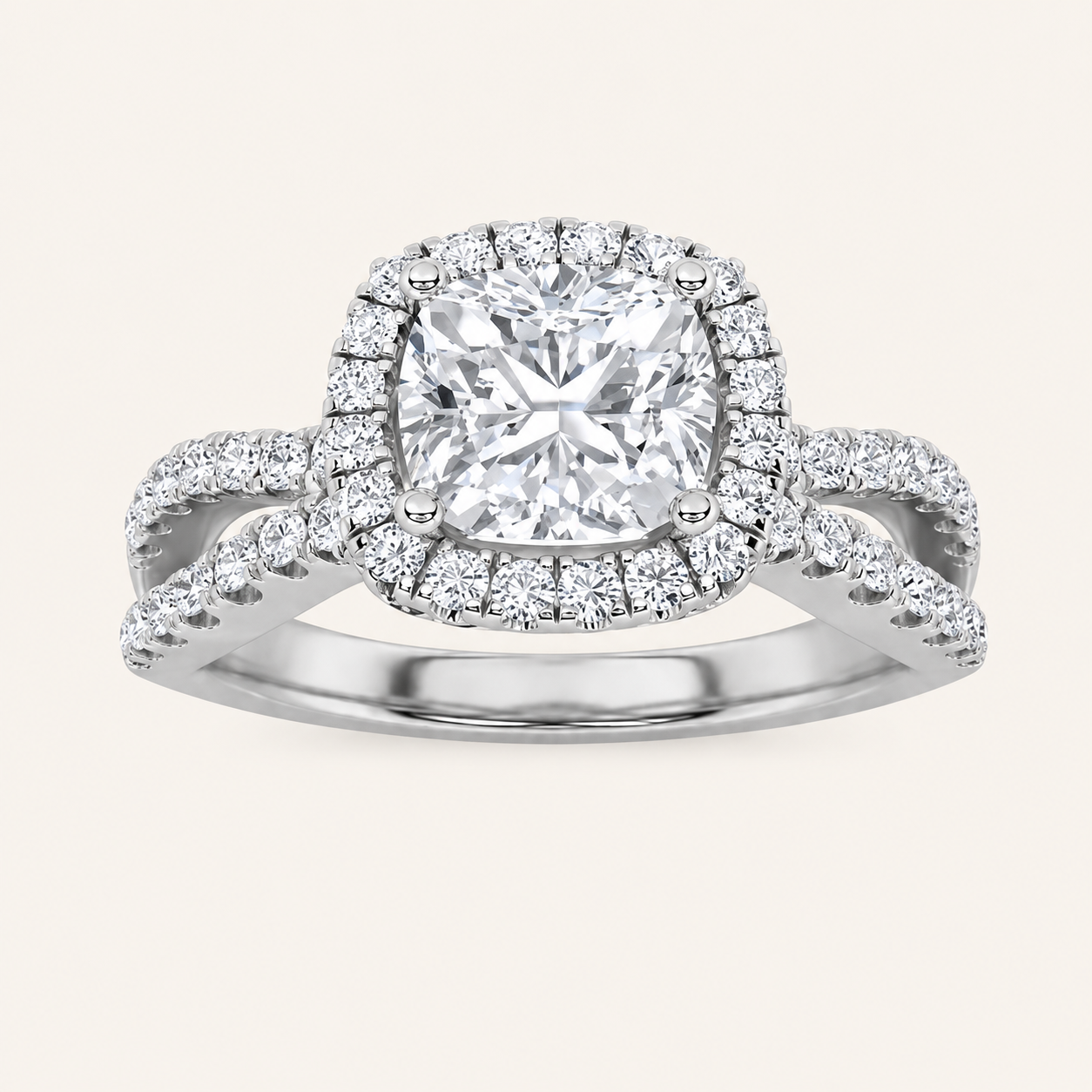 2CT Elongated Cushion Cut Lab Grown Diamond Halo Side Stone Ring