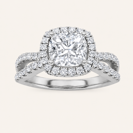 2CT Elongated Cushion Cut Lab Grown Diamond Halo Side Stone Ring