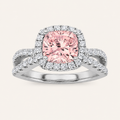 2CT Elongated Cushion Cut Lab Grown Diamond Halo Side Stone Ring