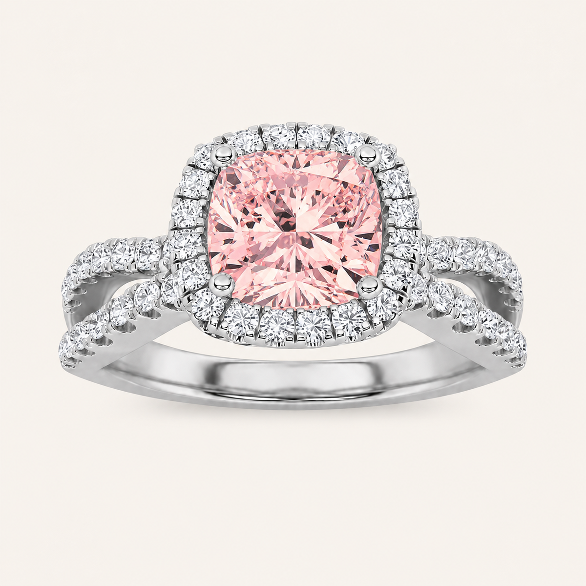 2CT Elongated Cushion Cut Lab Grown Diamond Halo Side Stone Ring