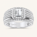 2CT Emerald Cut Certified Lab Grown Diamond Halo Side Stone Men's Ring