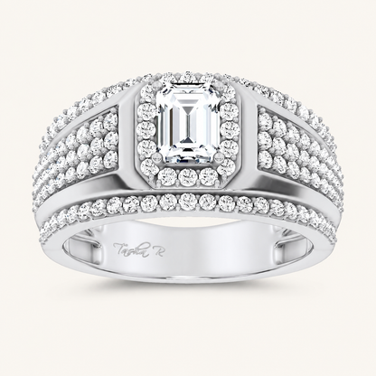 2CT Emerald Cut Certified Lab Grown Diamond Halo Side Stone Men's Ring