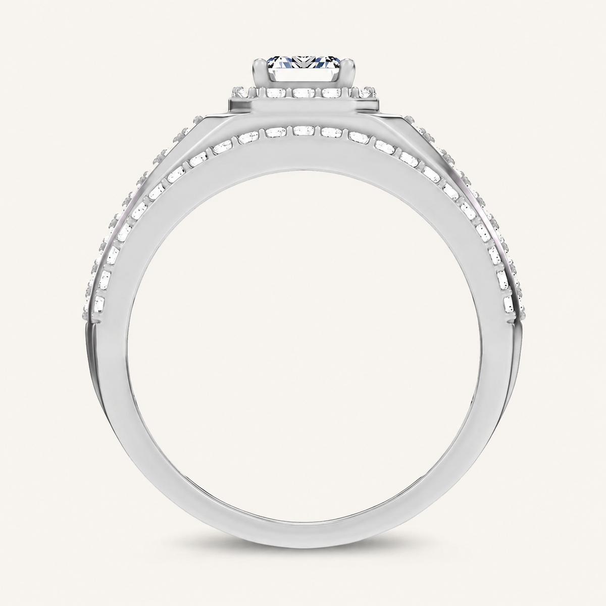 2CT Emerald Cut Certified Lab Grown Diamond Halo Side Stone Men's Ring
