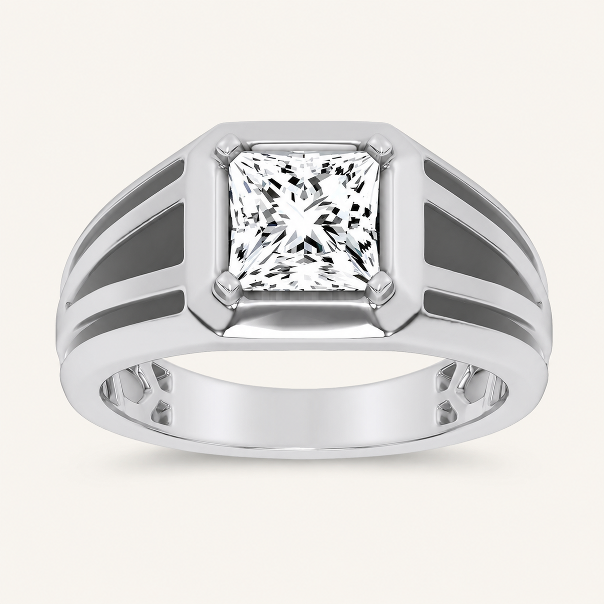 2CT Princess Cut Certified Lab Grown Diamond Solitaire Men's Ring