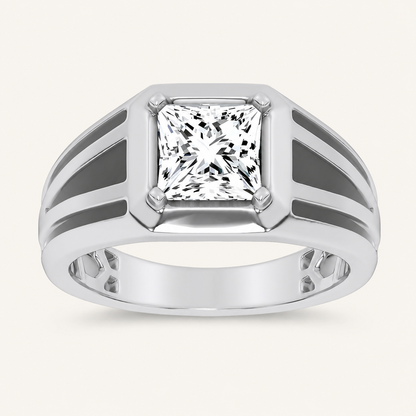 2CT Princess Cut Certified Lab Grown Diamond Solitaire Men's Ring