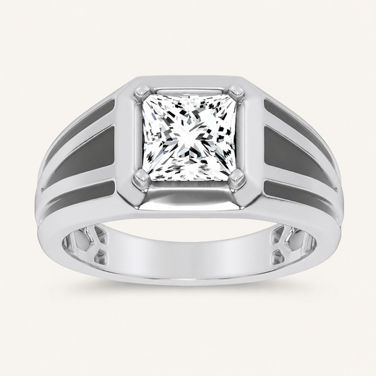 2CT Princess Cut Certified Lab Grown Diamond Solitaire Men's Ring