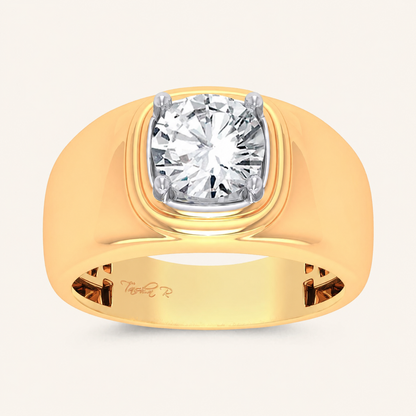 2CT Round Cut Certified Lab Grown Diamond Solitaire Men's Ring