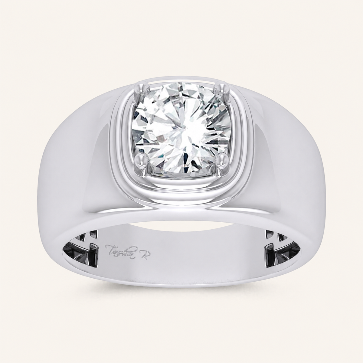 2CT Round Cut Certified Lab Grown Diamond Solitaire Men's Ring