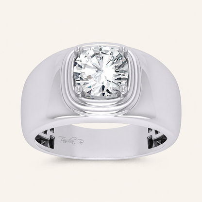 2CT Round Cut Certified Lab Grown Diamond Solitaire Men's Ring