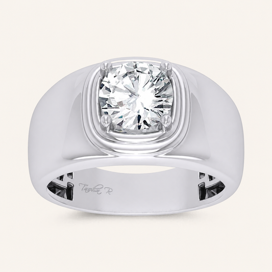 2CT Round Cut Certified Lab Grown Diamond Solitaire Men's Ring