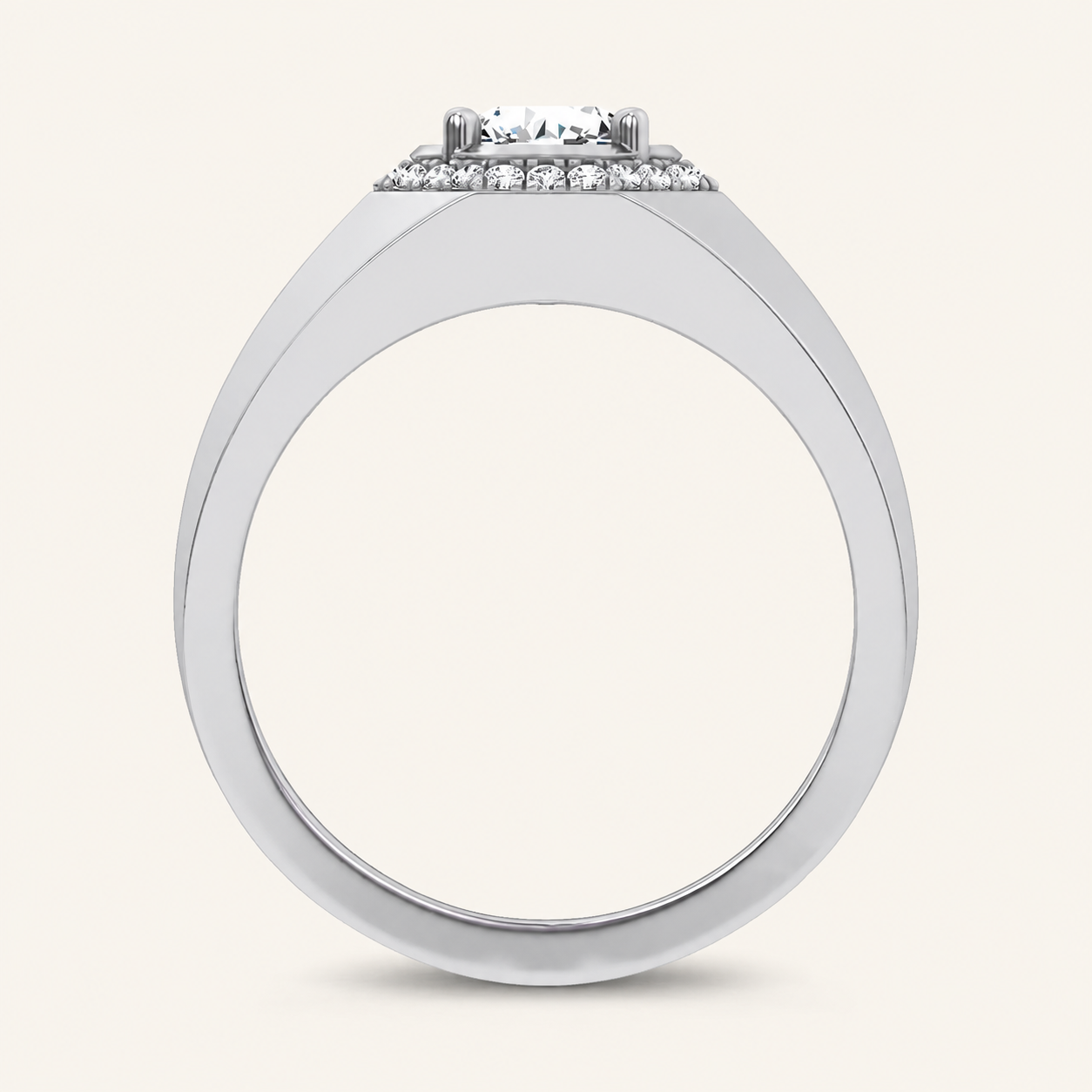 1.12CT Round Cut Certified Lab Grown Diamond Halo Men's Ring