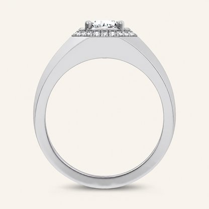 1.12CT Round Cut Certified Lab Grown Diamond Halo Men's Ring