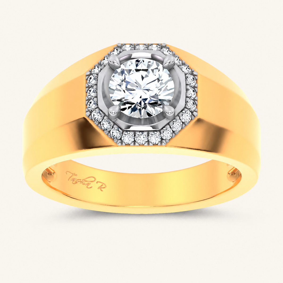 1.12CT Round Cut Certified Lab Grown Diamond Halo Men's Ring