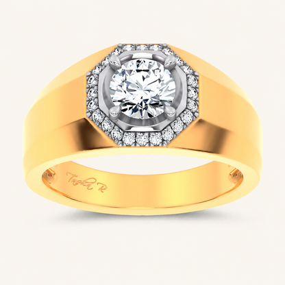 1.12CT Round Cut Certified Lab Grown Diamond Halo Men's Ring