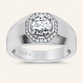 1.12CT Round Cut Certified Lab Grown Diamond Halo Men's Ring