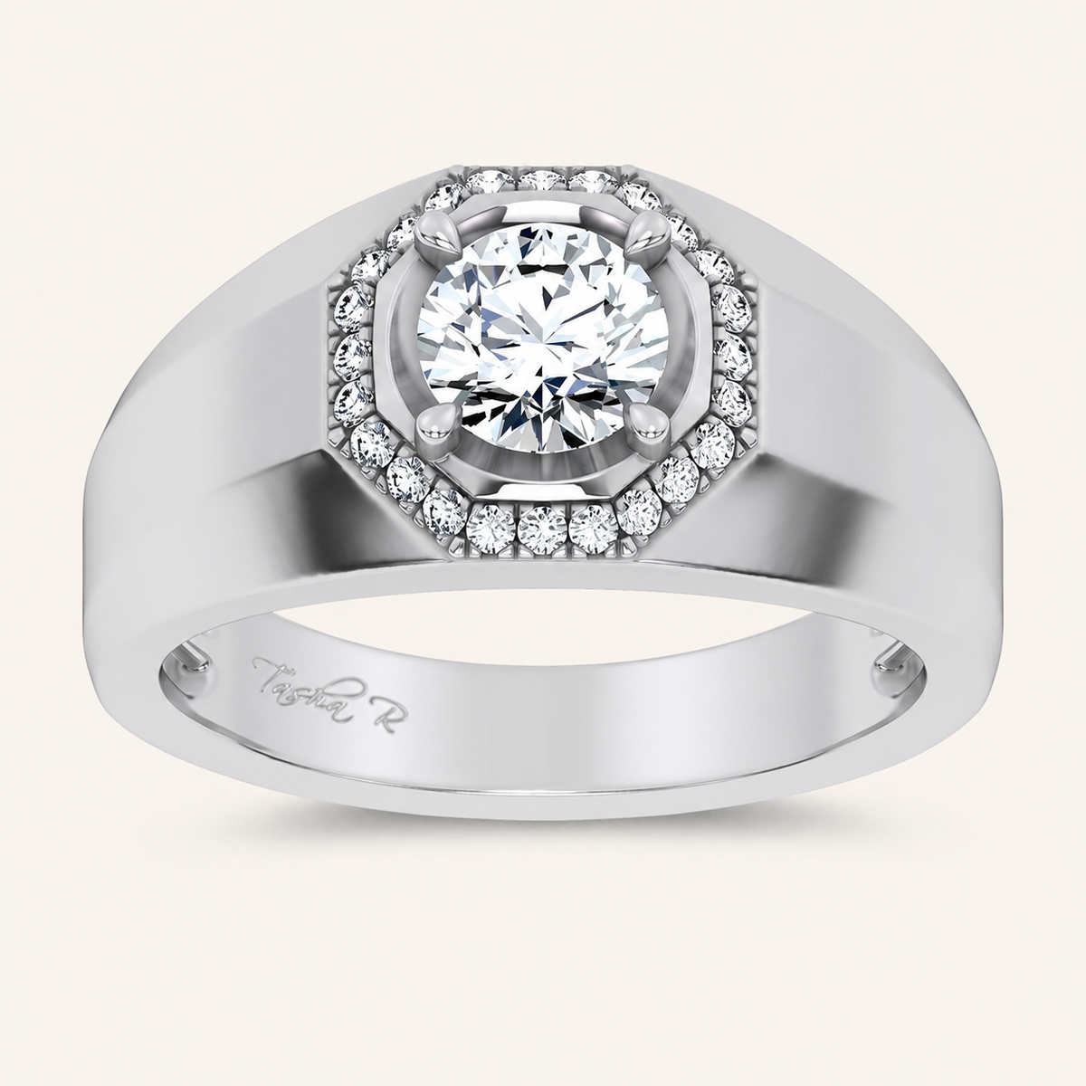 1.12CT Round Cut Certified Lab Grown Diamond Halo Men's Ring