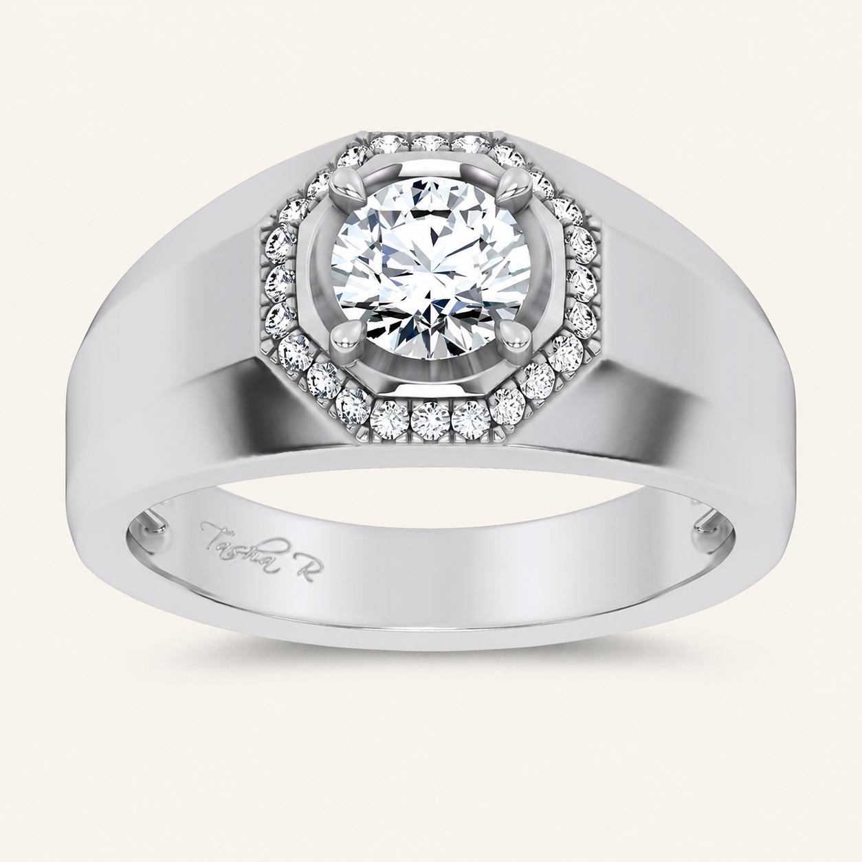 1.12CT Round Cut Certified Lab Grown Diamond Halo Men's Ring