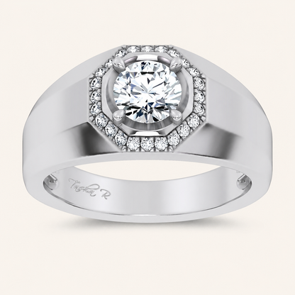 1.12CT Round Cut Certified Lab Grown Diamond Halo Men's Ring