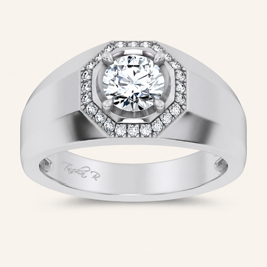 1.12CT Round Cut Certified Lab Grown Diamond Halo Men's Ring