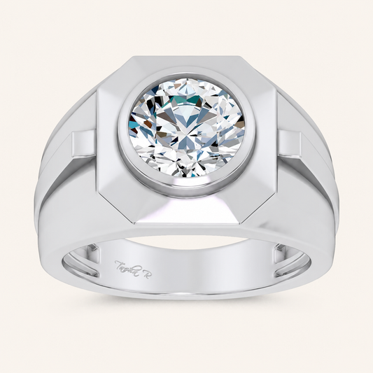 3CT Round Cut Lab Grown Diamond Solitaire Men's Ring