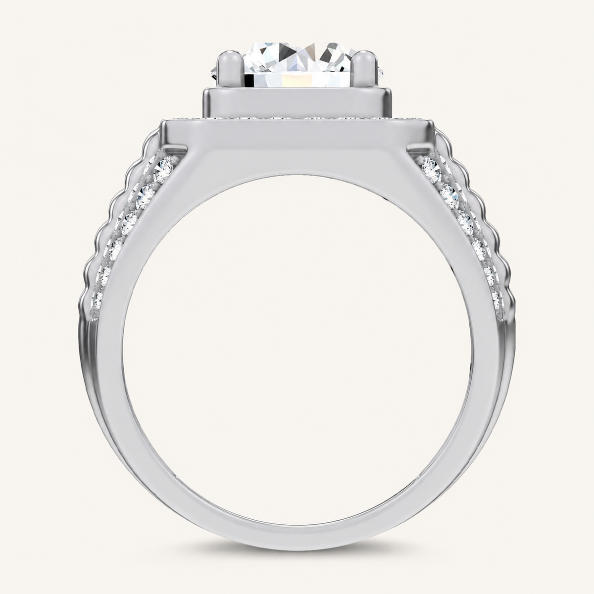 4.12CT Round Cut Lab Grown Diamond Halo Side Stone Men's Ring