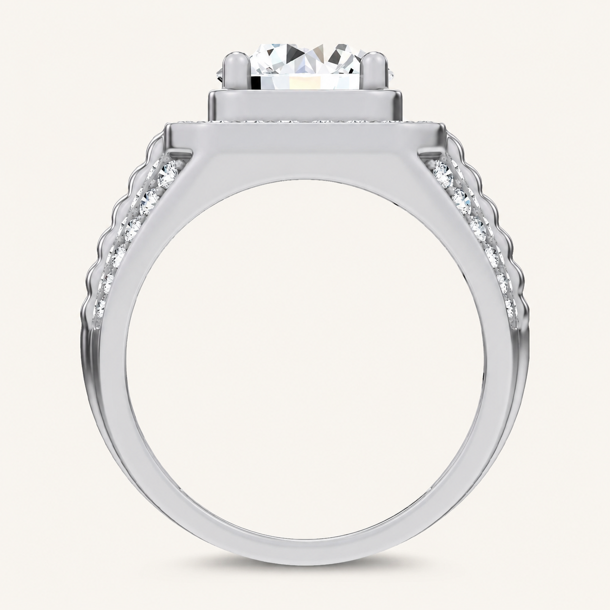 4.12CT Round Cut Lab Grown Diamond Halo Side Stone Men's Ring