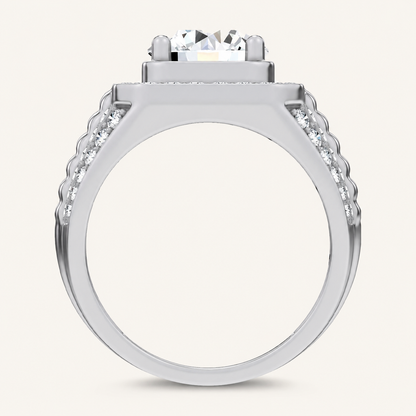 4.12CT Round Cut Lab Grown Diamond Halo Side Stone Men's Ring