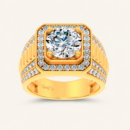 4.12CT Round Cut Lab Grown Diamond Halo Side Stone Men's Ring