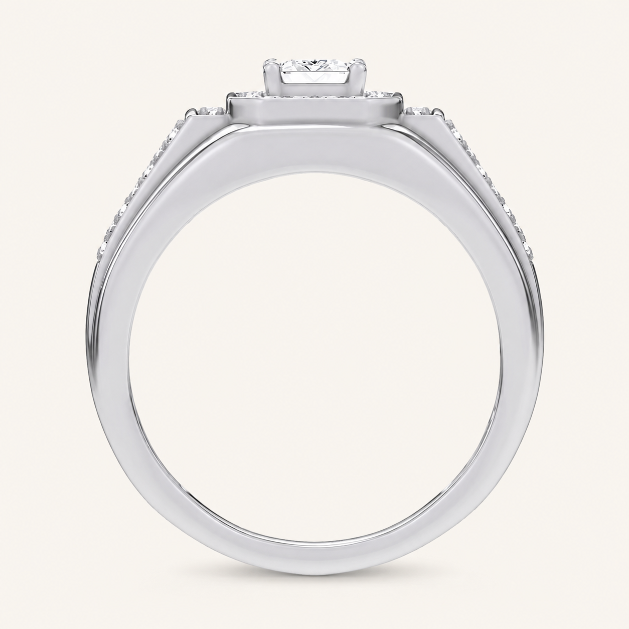 1.82CT Emerald Cut Certified Lab Grown Diamond Halo Cluster Men's Ring