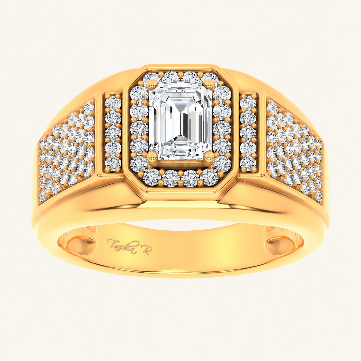 1.82CT Emerald Cut Certified Lab Grown Diamond Halo Cluster Men's Ring