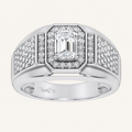 1.82CT Emerald Cut Certified Lab Grown Diamond Halo Cluster Men's Ring