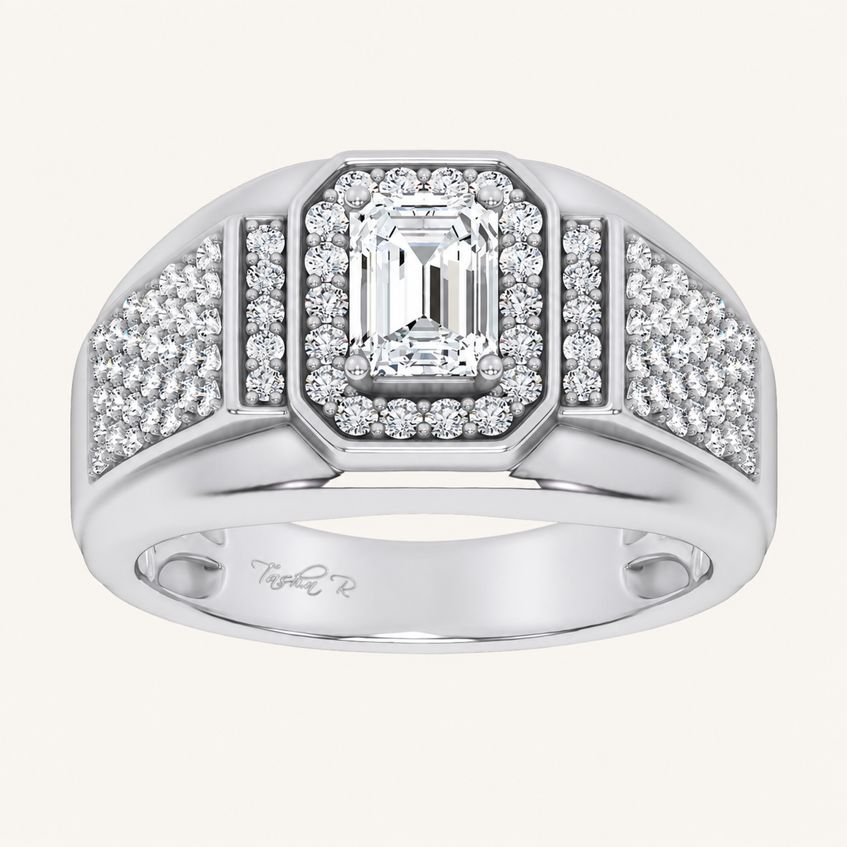 1.82CT Emerald Cut Certified Lab Grown Diamond Halo Cluster Men's Ring