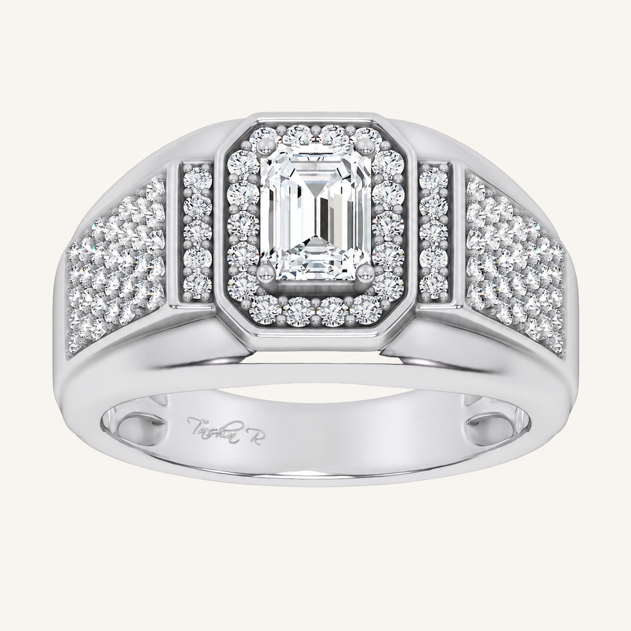 1.82CT Emerald Cut Certified Lab Grown Diamond Halo Cluster Men's Ring