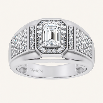 1.82CT Emerald Cut Certified Lab Grown Diamond Halo Cluster Men's Ring