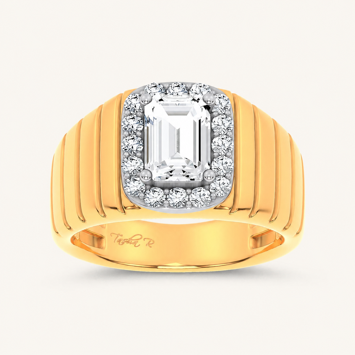 2.60CT Emerald Cut Certified Lab Grown Diamond Halo Men's Ring