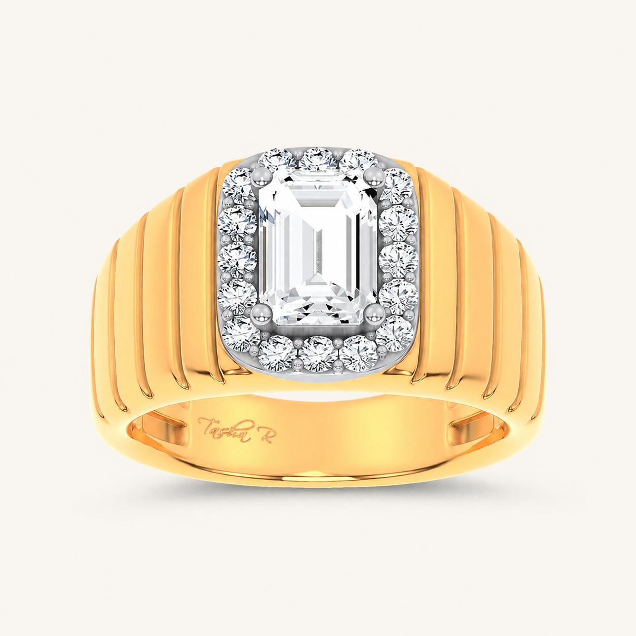 2.60CT Emerald Cut Certified Lab Grown Diamond Halo Men's Ring