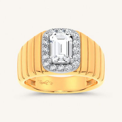 2.60CT Emerald Cut Certified Lab Grown Diamond Halo Men's Ring