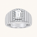 2.60CT Emerald Cut Certified Lab Grown Diamond Halo Men's Ring
