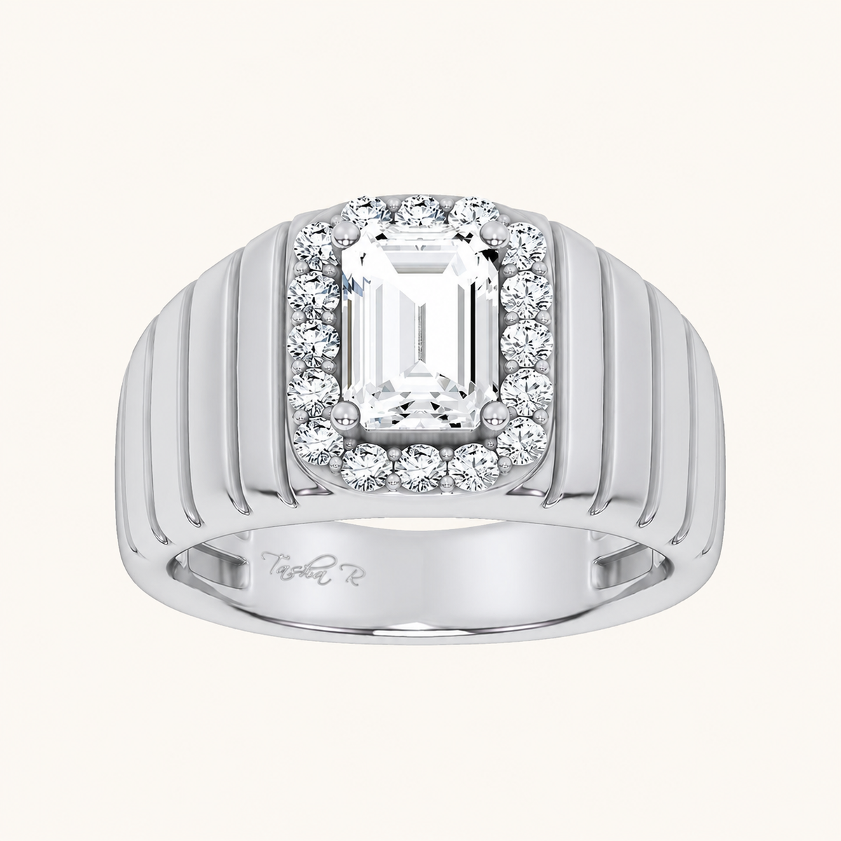 2.60CT Emerald Cut Certified Lab Grown Diamond Halo Men's Ring