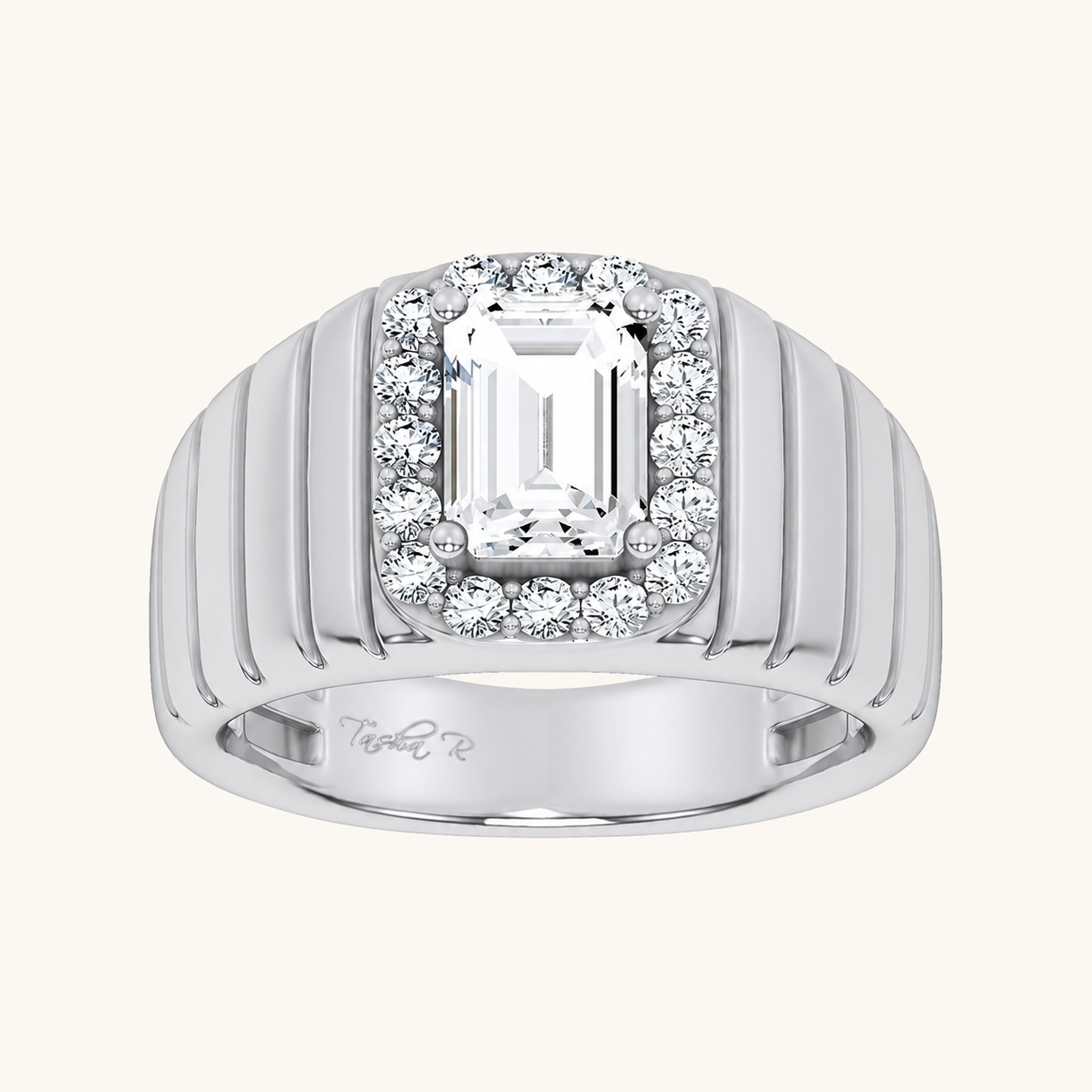 2.60CT Emerald Cut Certified Lab Grown Diamond Halo Men's Ring