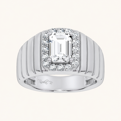2.60CT Emerald Cut Certified Lab Grown Diamond Halo Men's Ring